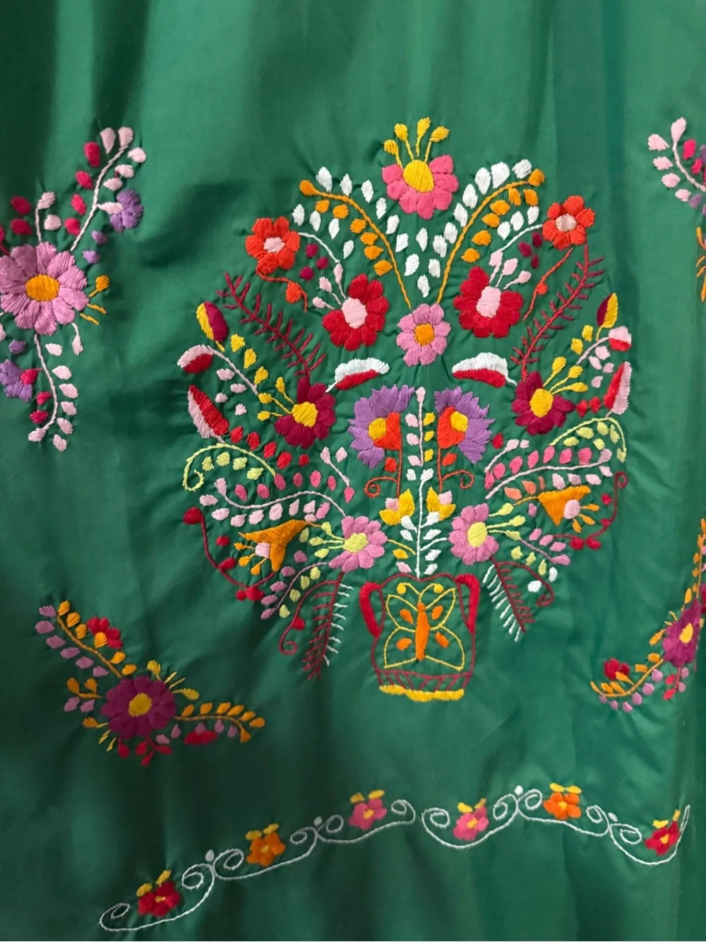 Embroidered Green Mexican-Style Midi Dress